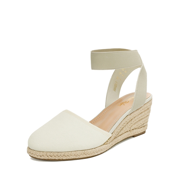 Ankle Strap Closed-Toe Espadrille Wedge Sandals - BEIGE WHITE -  0